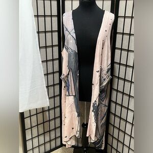 3 Potato Gray AND PINK Cotton Blend OPEN FRONT LAGENLOOK DUSTER, SIZE XL